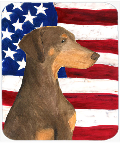 Usa American Flag With Doberman Mouse Pad, Hot Pad Or Trivet