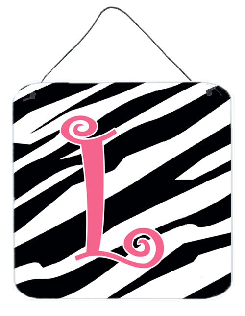Picture of Carolines Treasures CJ1037-LDS66 Letter L Initial Zebra Stripe And Pink Aluminium Metal Wall Or Door Hanging Prints