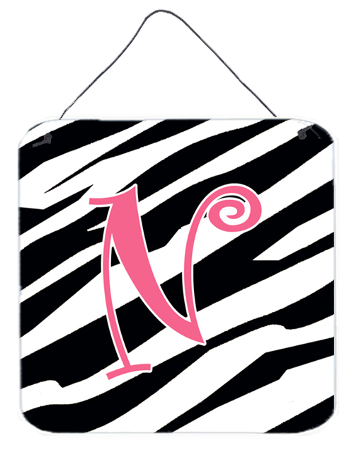 Picture of Carolines Treasures CJ1037-NDS66 Letter N Initial Zebra Stripe And Pink Aluminium Metal Wall Or Door Hanging Prints
