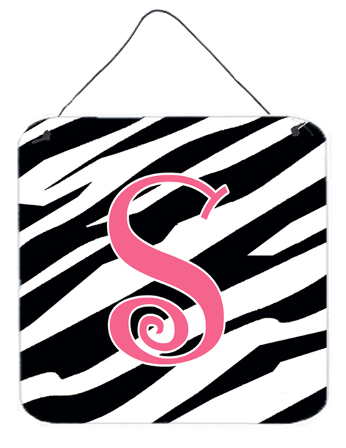 Letter S Initial Zebra Stripe And Pink Aluminium Metal Wall Or Door Hanging Prints - Pink - 6 x 0.02 x 6 in.
