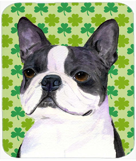 Boston Terrier St. Patricks Day Shamrock Portrait Mouse Pad, Hot Pad Or Trivet