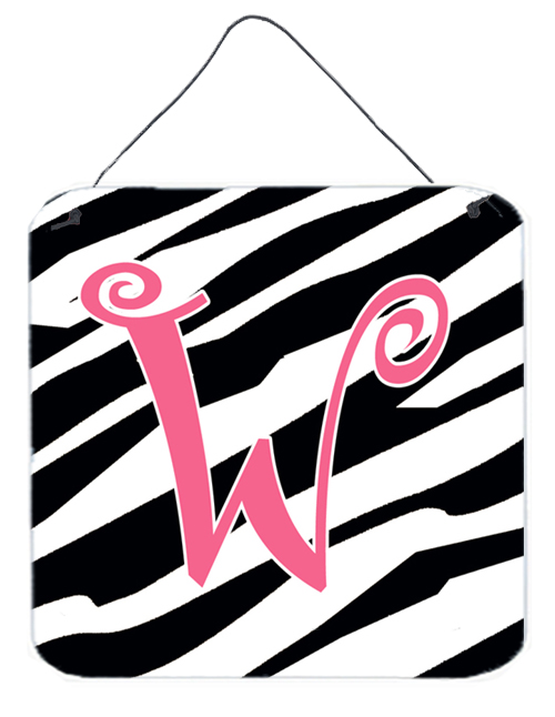 Picture of Carolines Treasures CJ1037-WDS66 Letter W Initial Zebra Stripe And Pink Aluminium Metal Wall Or Door Hanging Prints