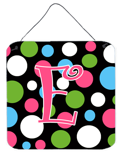CJ1038-EDS66 Letter E Initial Monogram - Polkadots And Pink Aluminium Metal Wall Or Door Hanging Prints