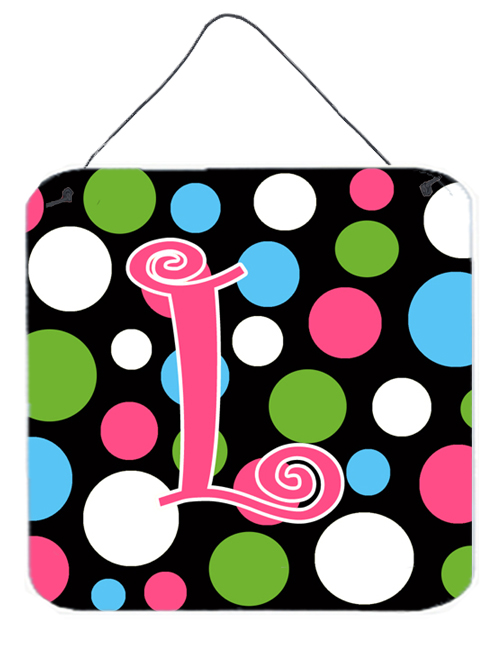 Picture of Carolines Treasures CJ1038-LDS66 Letter L Initial Monogram - Polkadots And Pink Aluminium Metal Wall Or Door Hanging Prints