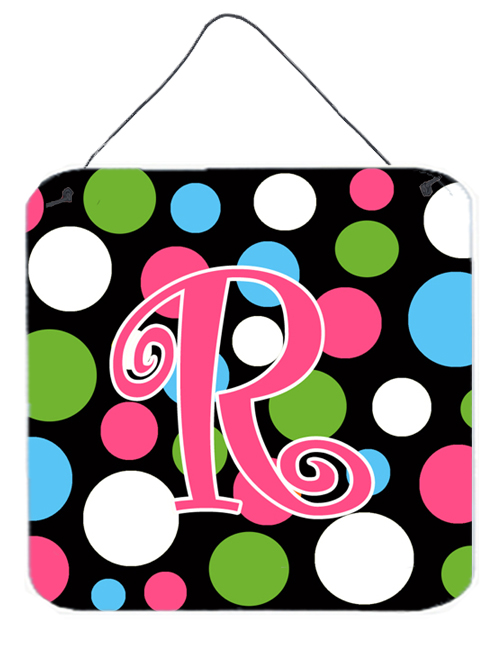 Picture of Carolines Treasures CJ1038-RDS66 Letter R Initial Monogram - Polkadots And Pink Aluminium Metal Wall Or Door Hanging Prints