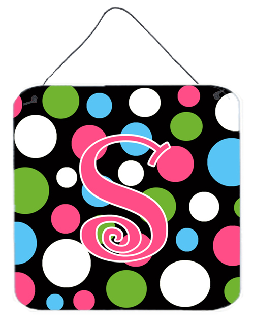 Picture of Carolines Treasures CJ1038-SDS66 Letter S Initial Monogram - Polkadots And Pink Aluminium Metal Wall Or Door Hanging Prints