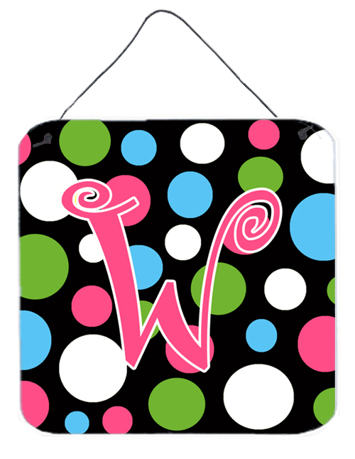 Picture of Carolines Treasures CJ1038-WDS66 Letter W Initial Monogram - Polkadots And Pink Aluminium Metal Wall Or Door Hanging Prints