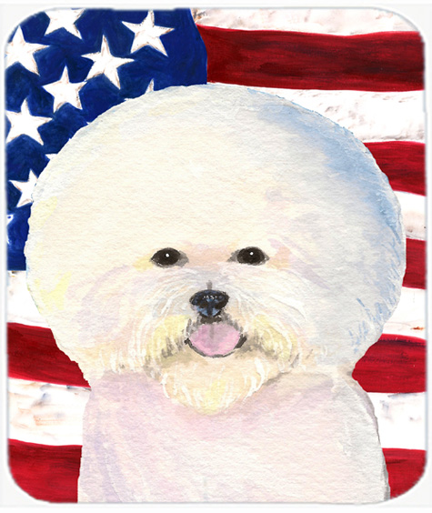 Usa American Flag With Bichon Frise Mouse Pad, Hot Pad Or Trivet