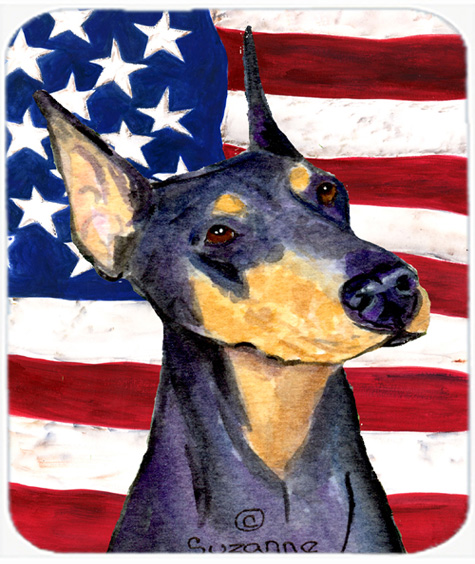 Usa American Flag With Doberman Mouse Pad, Hot Pad Or Trivet