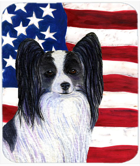 Usa American Flag With Papillon Mouse Pad, Hot Pad Or Trivet