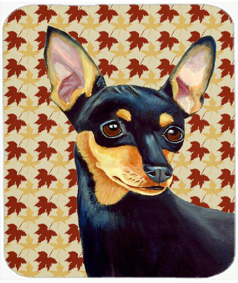 Min Pin Fall Leaves Portrait Mouse Pad, Hot Pad or Trivet