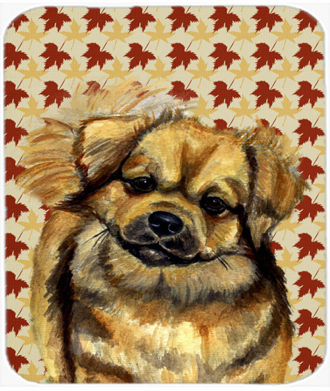 Tibetan Spaniel Fall Leaves Portrait Mouse Pad, Hot Pad or Trivet