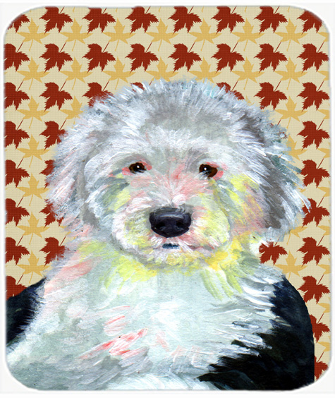 LH9126MP Old English Sheepdog Fall Leaves Portrait Mouse Pad- Hot Pad or Trivet