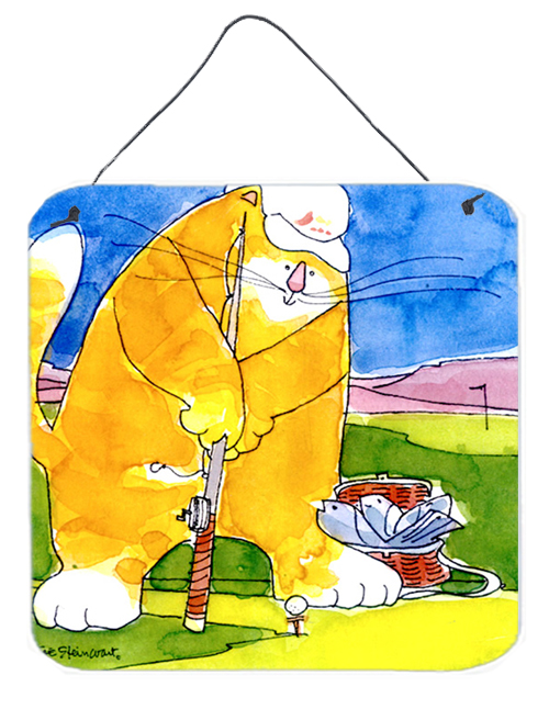 Picture of Carolines Treasures 6105DS66 Big Cat Golfing With A Fishing Pole Aluminium Metal Wall or Door Hanging Prints