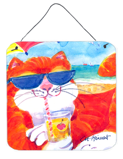 Picture of Carolines Treasures 6118DS66 Cool Cat With Sunglasses At The Beach Aluminium Metal Wall or Door Hanging Prints