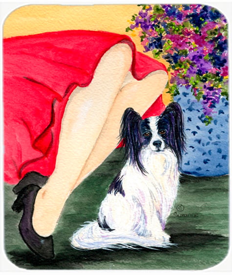 Lady With Her Papillon Mouse Pad, Hot Pad or Trivet