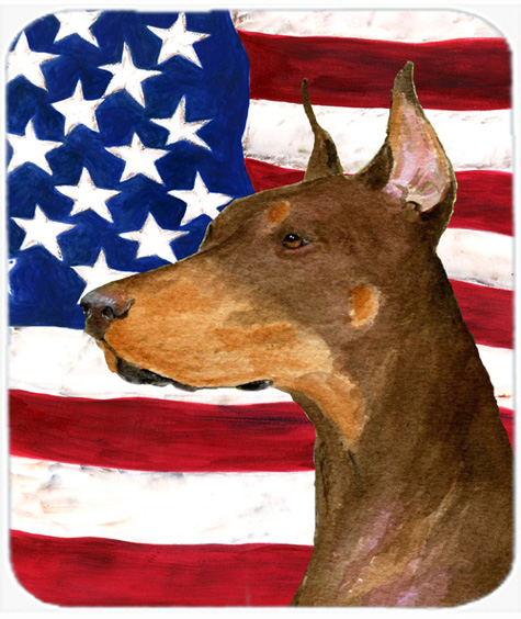 Usa American Flag With Doberman Mouse Pad, Hot Pad or Trivet