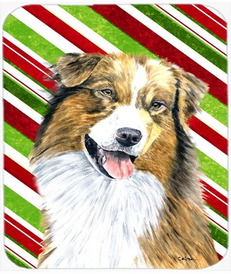 Australian Shepherd Candy Cane Holiday Christmas Mouse Pad, Hot Pad or Trivet