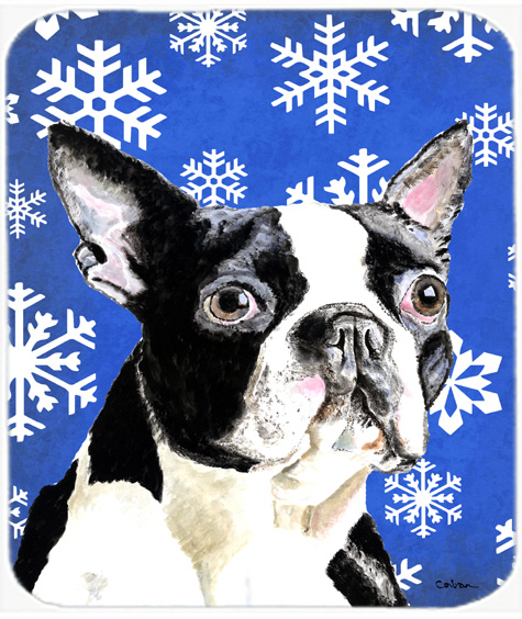 Boston Terrier Winter Snowflakes Holiday Mouse Pad, Hot Pad or Trivet
