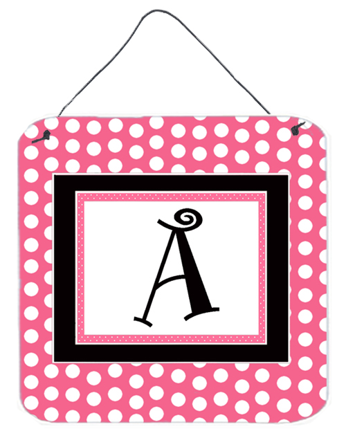 CJ1001-ADS66 Letter A Initial - Pink Black Polka Dots Aluminium Metal Wall or Door Hanging Prints
