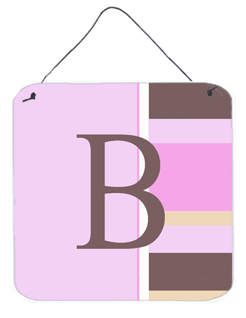 CJ1005-BDS66 Letter B Initial Monogram - Pink Stripes Aluminium Metal Wall or Door Hanging Prints