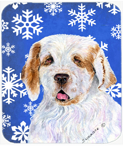 Clumber Spaniel Winter Snowflakes Holiday Mouse Pad, Hot Pad or Trivet