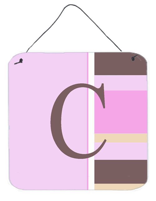CJ1005-CDS66 Letter C Initial Monogram - Pink Stripes Aluminium Metal Wall or Door Hanging Prints