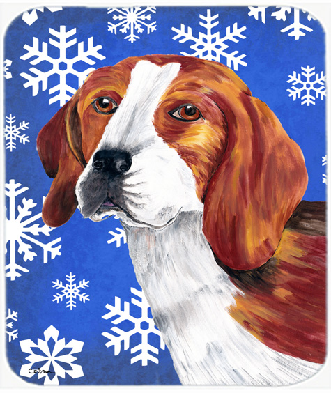 Beagle Winter Snowflakes Holiday Mouse Pad, Hot Pad or Trivet