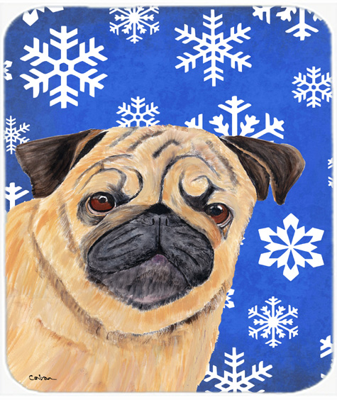 Pug Winter Snowflakes Holiday Mouse Pad, Hot Pad or Trivet