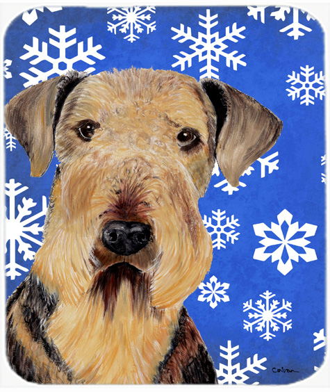 Airedale Winter Snowflakes Holiday Mouse Pad, Hot Pad or Trivet