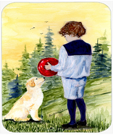 Little Boy With His Golden Retriever Mouse Pad, Hot Pad or Trivet