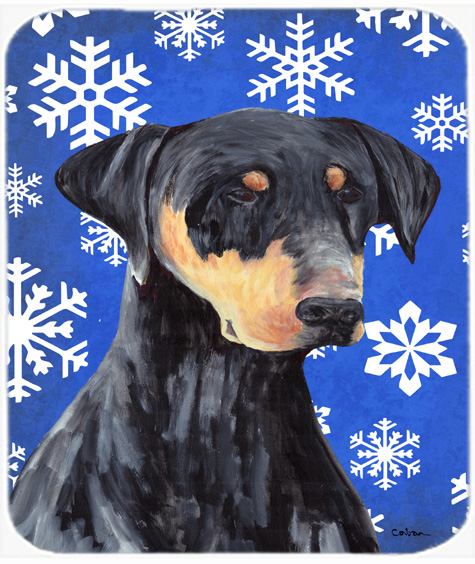 Doberman Winter Snowflakes Holiday Mouse Pad, Hot Pad or Trivet