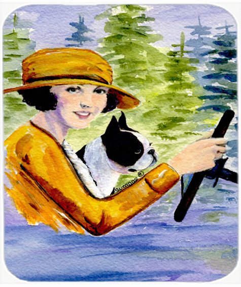 Woman Driving With Her Boston Terrier Mouse Pad, Hot Pad or Trivet