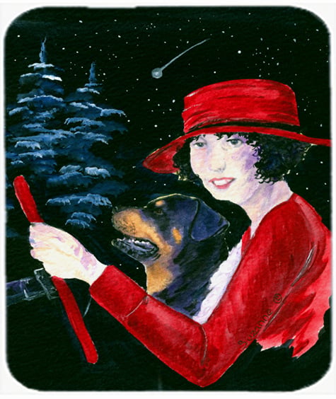 Lady Driving With Her Rottweiler Mouse Pad, Hot Pad Or Trivet