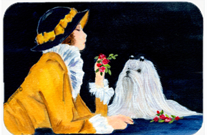 Lady With Her Maltese Mouse Pad & Hot Pad Or Trivet