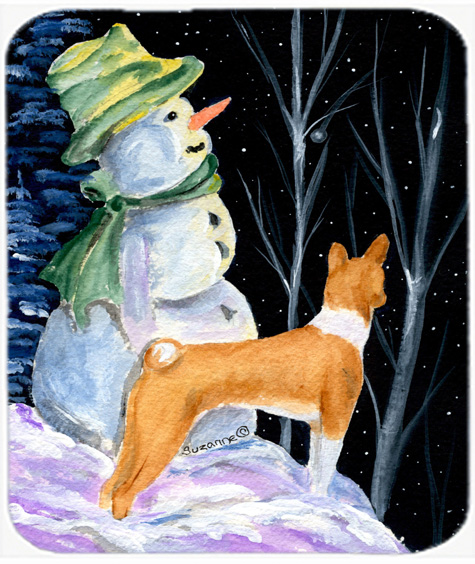 Snowman With Basenji Mouse Pad, Hot Pad Or Trivet