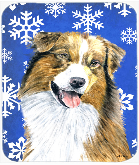 Australian Shepherd Winter Snowflakes Holiday Mouse Pad, Hot Pad Or Trivet