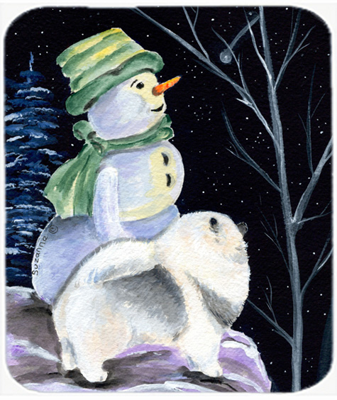 Snowman With Keeshond Mouse Pad, Hot Pad Or Trivet