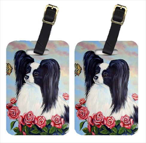 Black And White Papillon In Roses Luggage Tags- Pack - 2