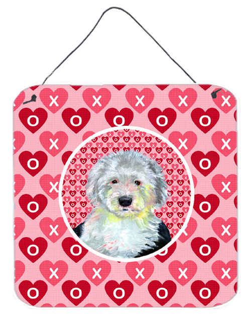LH9171DS66 Old English Sheepdog Valentines Love And Hearts Aluminium Metal Wall Or Door Hanging Prints