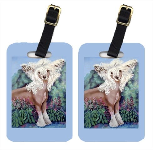 7052BT Chinese Crested In Flowers Luggage Tags- Pack - 2