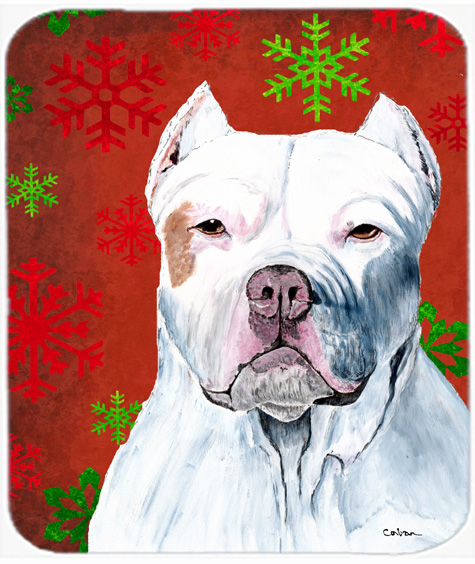 Pit Bull Red And Green Snowflakes Christmas Mouse Pad, Hot Pad Or Trivet