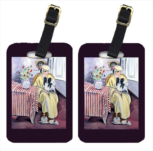 Lady With Her Papillon Luggage Tags- Pack - 2