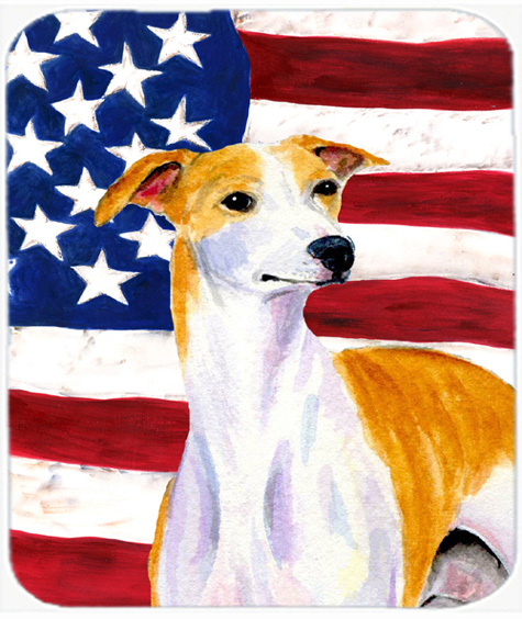 Usa American Flag With Whippet Mouse Pad- Hot Pad Or Trivet