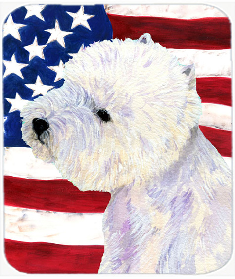 Usa American Flag With Westie Mouse Pad, Hot Pad Or Trivet