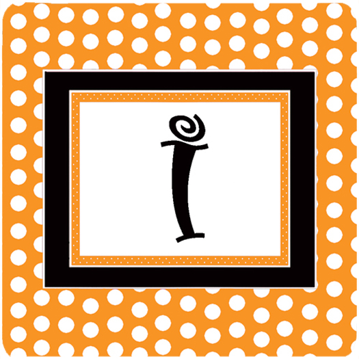 CJ1033-IFC Orange Polkadots Foam Coasters Monogram Initial Letter I- Set - 4