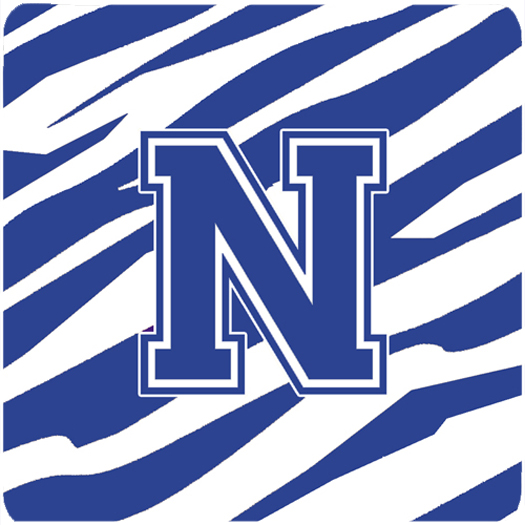 CJ1034-NFC Tiger Stripe Blue And White Foam Coasters Monogram Initial Letter N- Set - 4