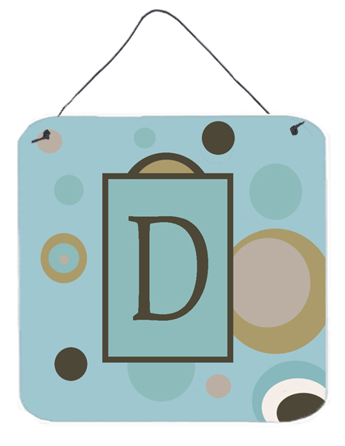 CJ1013-DDS66 Letter D Initial Monogram - Blue Dots Aluminium Metal Wall Or Door Hanging Prints