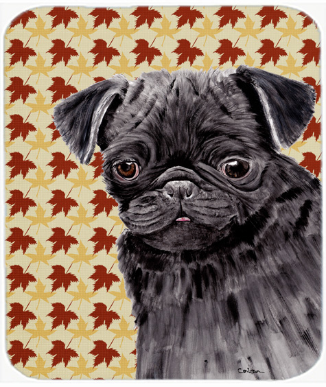 Pug Black Fall Leaves Portrait Mouse Pad, Hot Pad Or Trivet