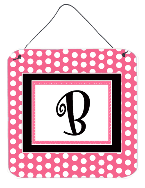 CJ1001-BDS66 Letter B Initial - Pink Black Polka Dots Aluminium Metal Wall Or Door Hanging Prints